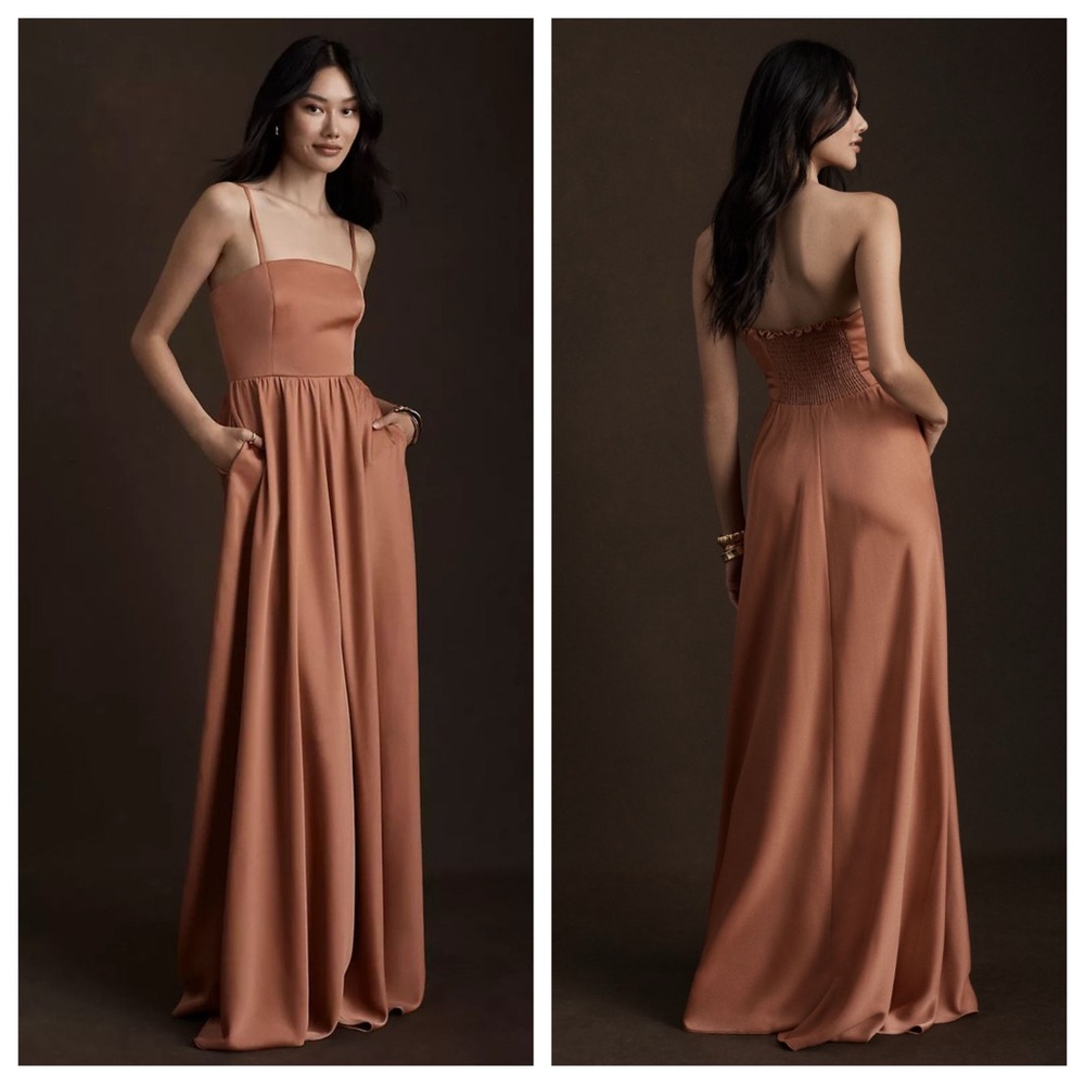 NEW Anthropologie BHLDN Elsie Straight Neck Satin A Line Gown NWT Sedona